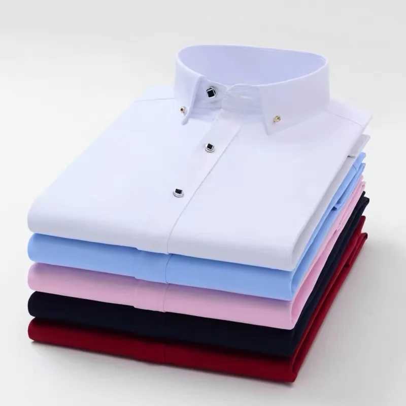 Basic Men Business Dress Shirt Summer Short Sleeve Thin Diamond Button Version White Blue Casual Suit Wedding Formal Party Shirt Z260805