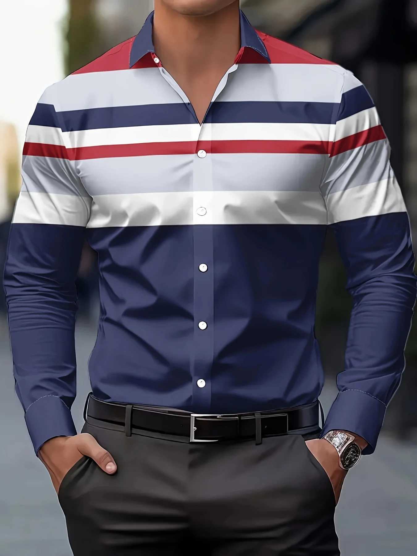Men's Business Casual Shirt-Button-Up Long Sleeve Formal Everyday Office Shirt Horizontal Stripes -Seasonal Fashion Z260805 - view 3