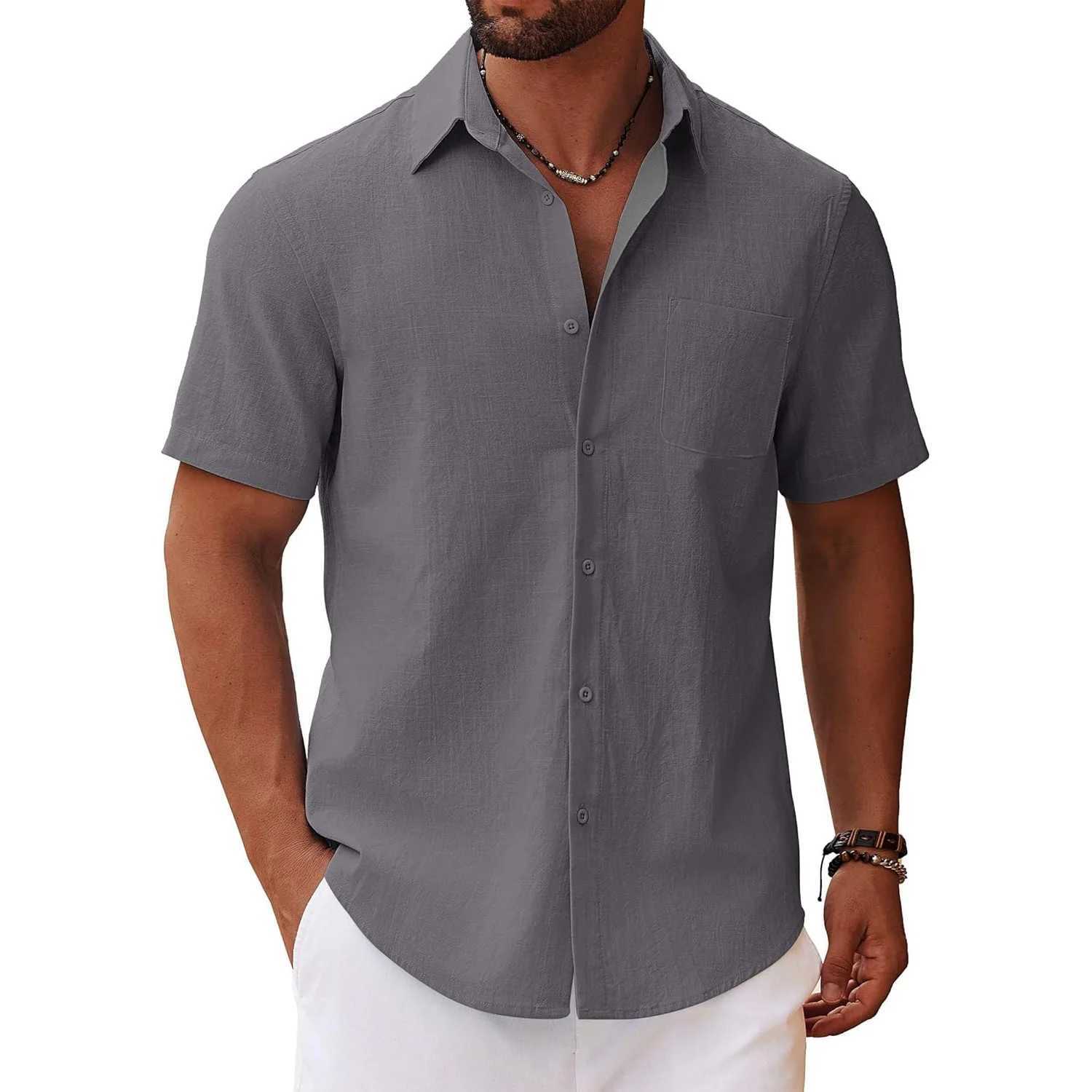 Cotton Linen Shirt for Men Solid Color Casual Basic Style Shirts Breathable Lightweight Male Dailywear Turn-down Collar Tops Z260805 - view 5