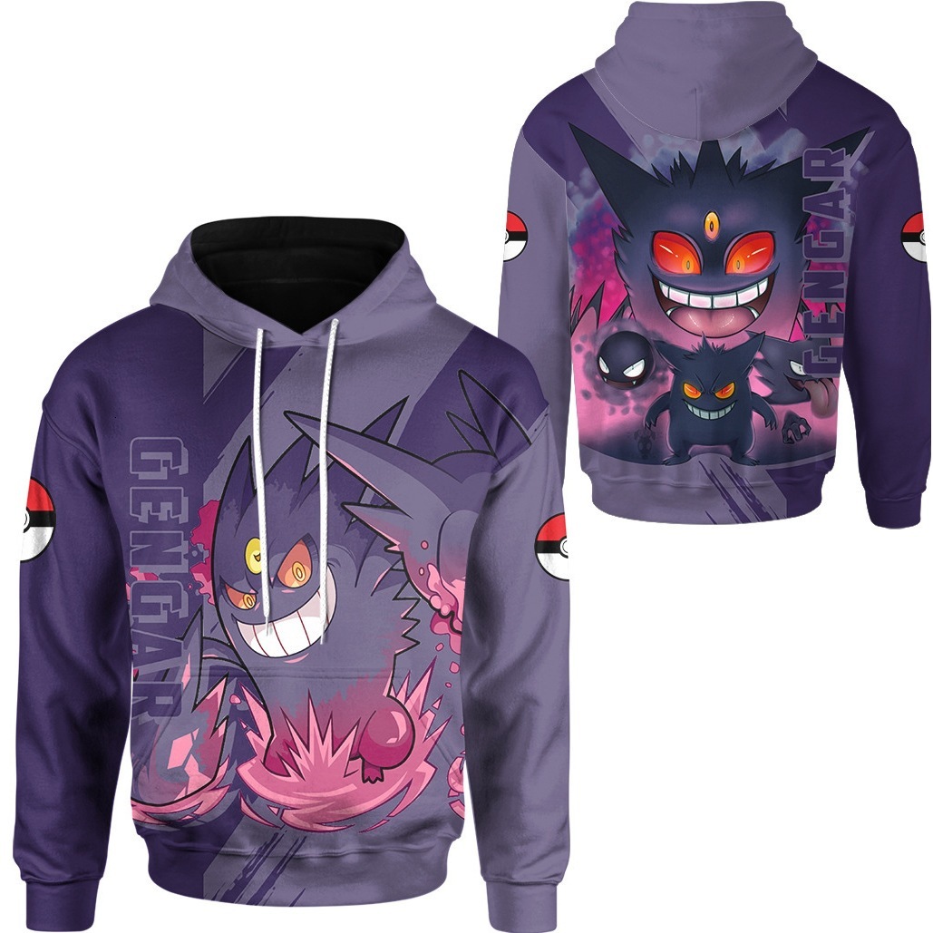 Pokemon Gengar 3D Digital Print Long Sleeve Hoodie for Teenagers, Running Casual Versatile Anime Sweatshirt b499 - view 3