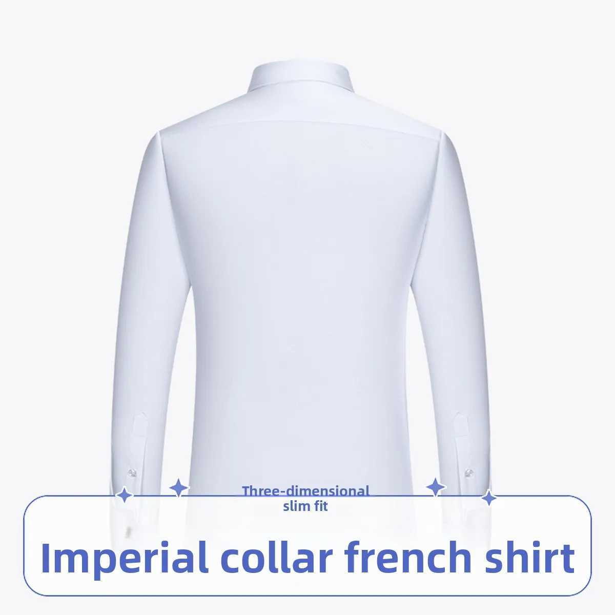 Men's Empire Neck French Cufflink Shirt Slim Fit Business Dress Assorted Cufflinks Lead Needle Large Tip Neck Men's White Shirt Z260805 - view 4