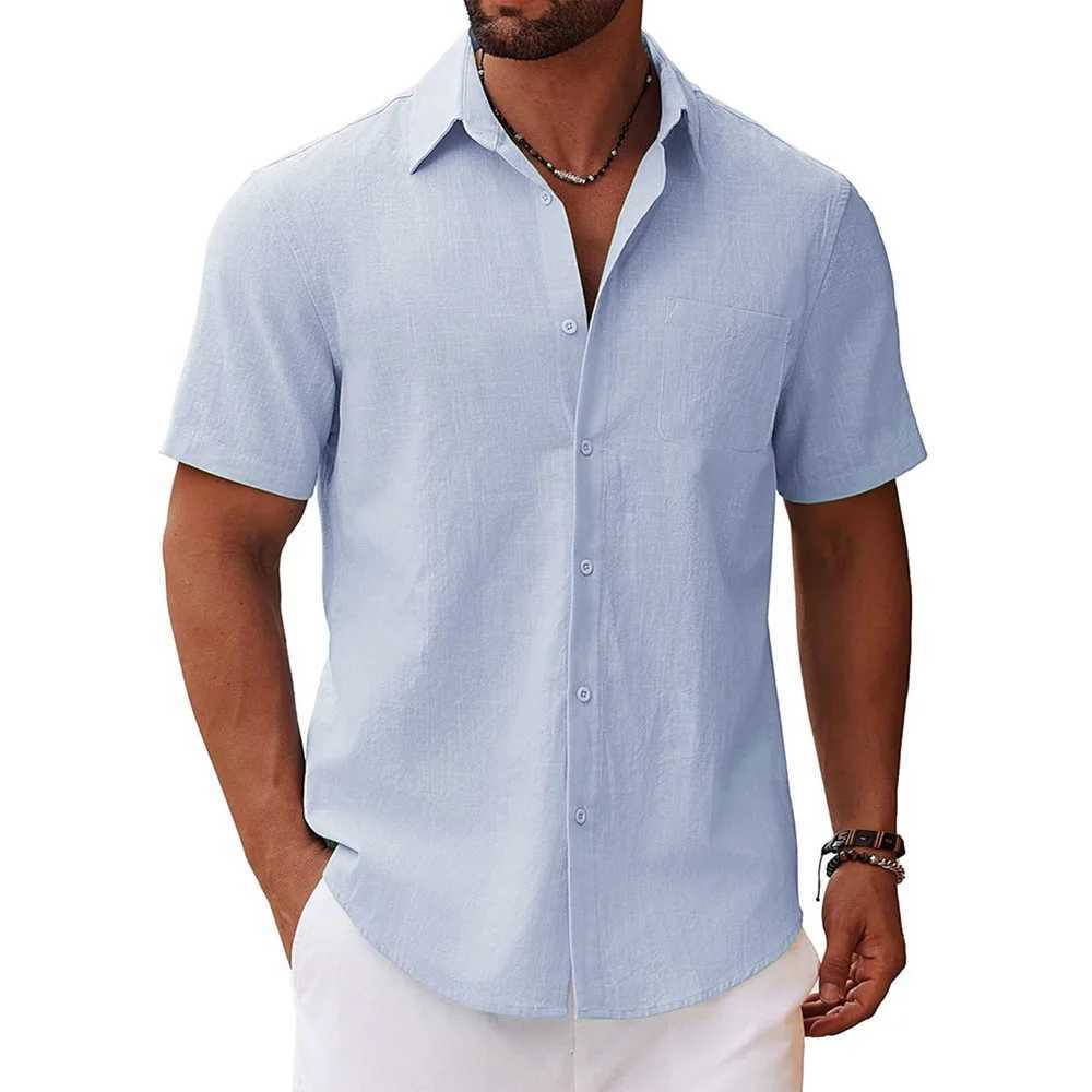 Cotton Linen Shirt for Men Solid Color Casual Basic Style Shirts Breathable Lightweight Male Dailywear Turn-down Collar Tops Z260805 - view 3