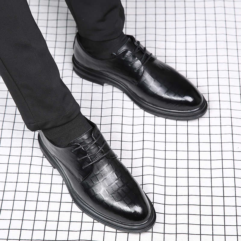 shoes cowhide fashionable casual Men's grid pattern business office men's formal shoes H260805