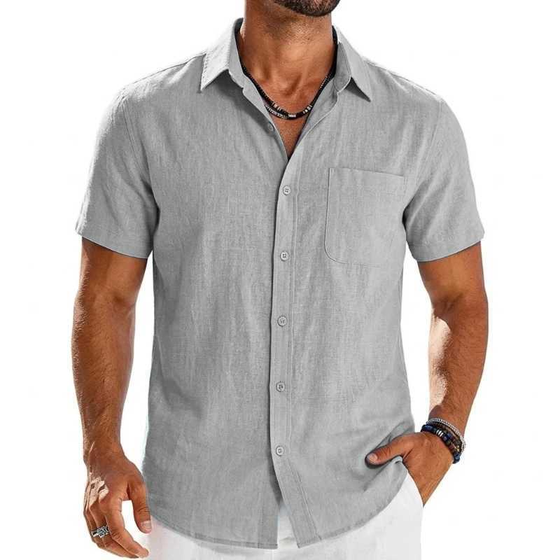 Mens Summer Solid Color Short Sleeve Tees and Premium Breathable Elegant Casual Shirts Hawaiian Inspired Cotton Linen Tops Z260805