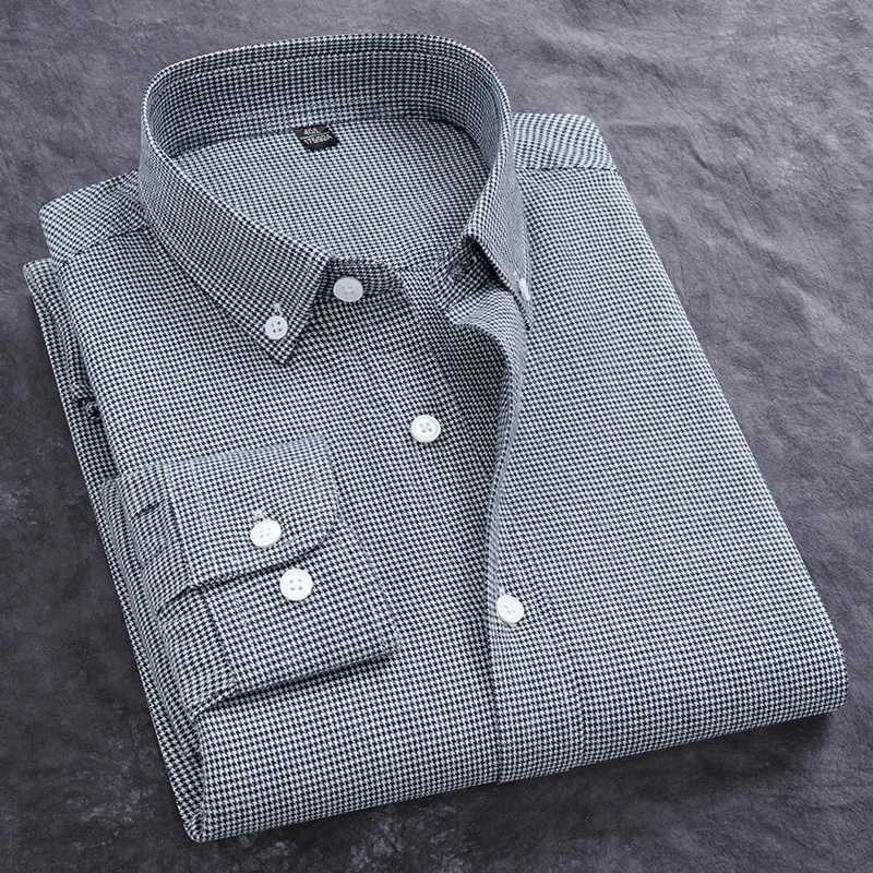 Fashion Men's Oxford Shirt Long Sleeve Spring And Autumn Casual 100% Cotton Stripe Solid Plaid Button Down Business Man Clothing Z260805