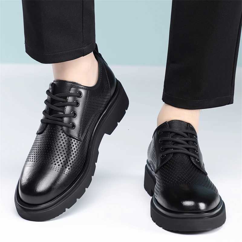 Leather Breathable Men's Shoes Summer Hollow Design Anti-slip Comfortable Thick Bottom Formal Derby Shoes-SJD54-1 H260805 - view 7