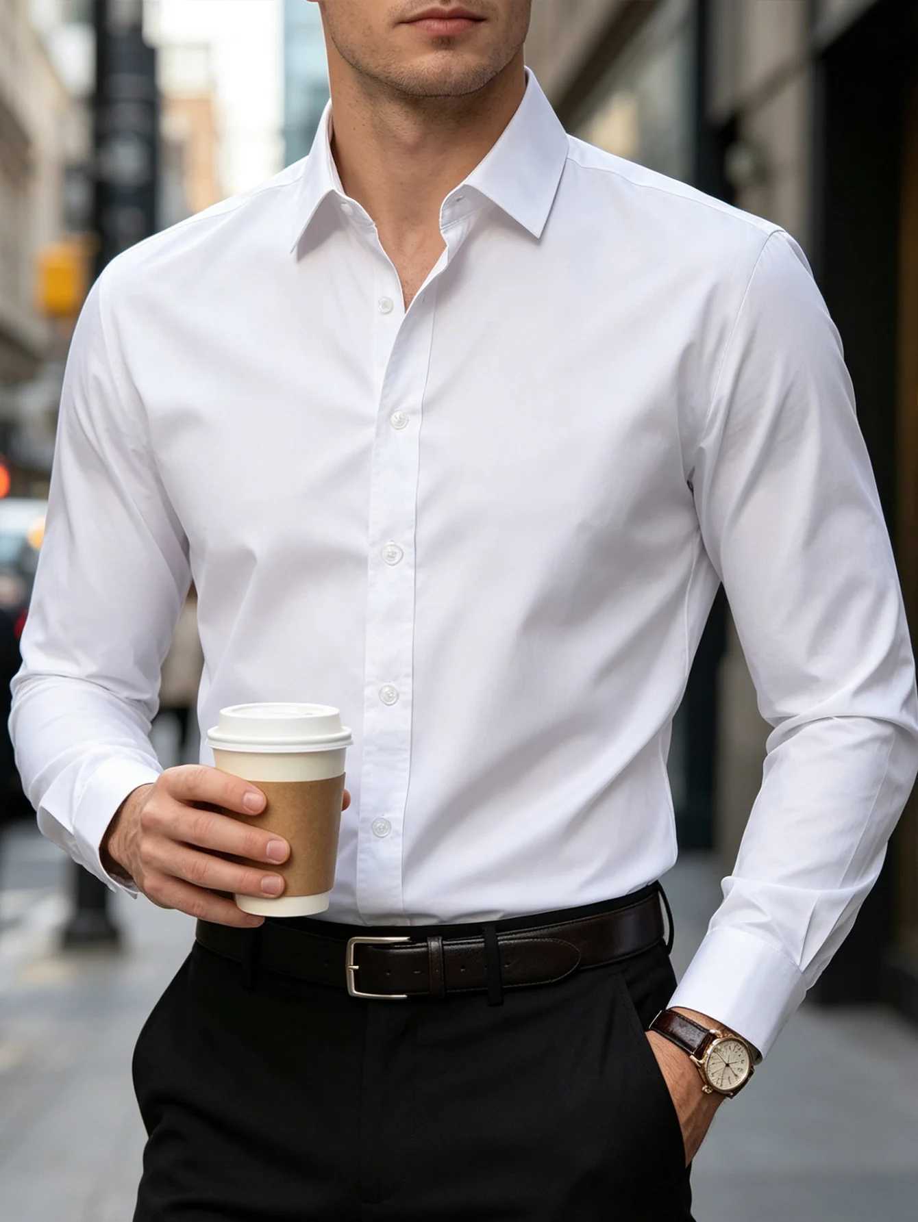New Men Shirt Elegant Fashion European Long Sleeve Classic Smart Casual Elastic Anti-pilling Male Business Dress Shirts Z260805 - view 3