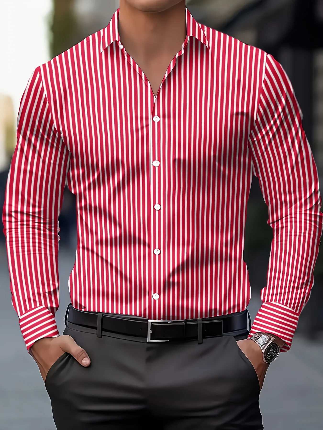 Men's Business Casual Shirt-Button-Up Long Sleeve Formal Everyday Office Shirt Horizontal Stripes -Seasonal Fashion Z260805 - view 6