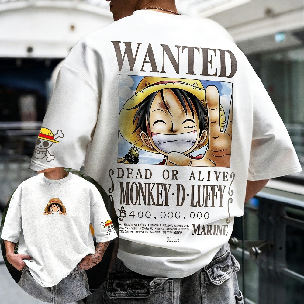 One Piece Monkey D Luffy Anime Printed Oversized Loose Top Men Women Adults Children Boy Gril Kids Parent Child Cotton T shirt - view 4