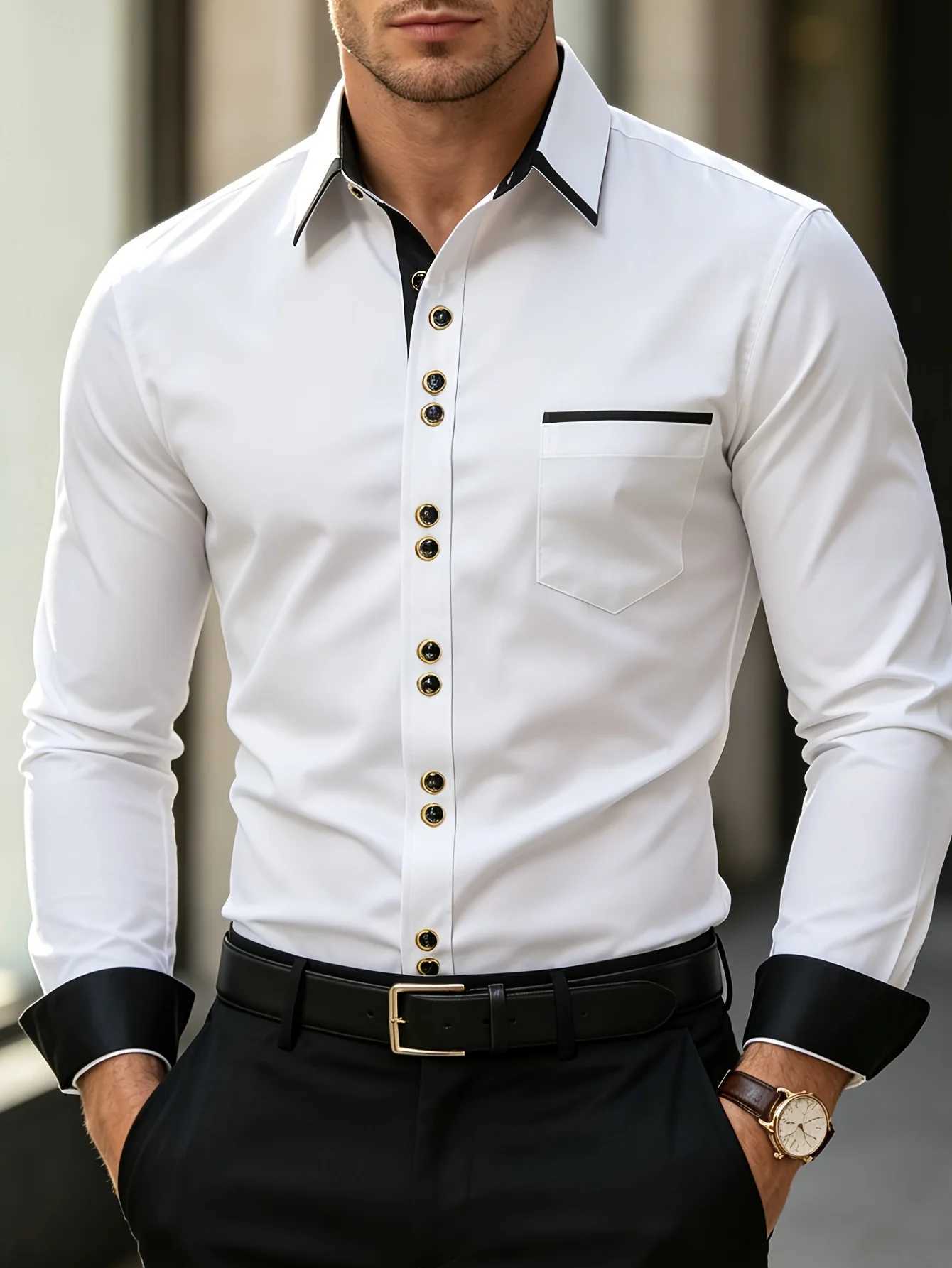 FGKKS Men Shirt Brand New Men's Fashion Multiple Color Patchwork Long Sleeve Elastic Shirt Smart Casual Male White Shirts Z260805