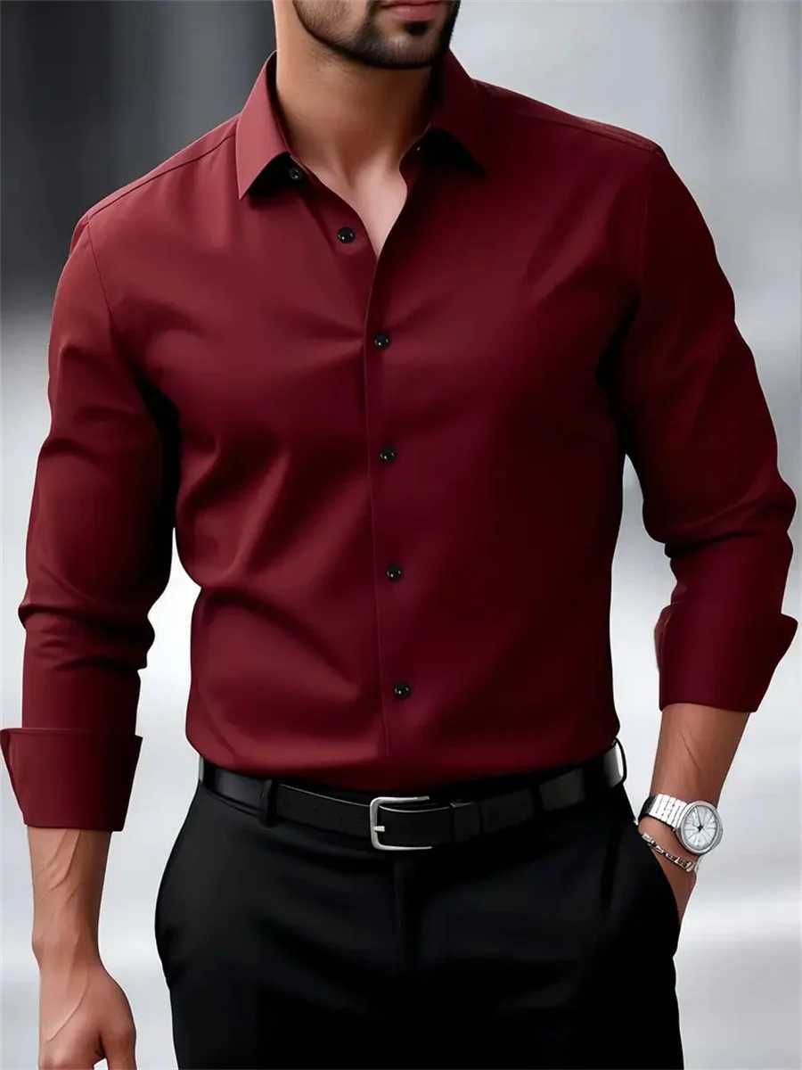 9-Color Men's Shirts Solid Color Long-Sleeve Shirts Slim Fit Wrinkle-Free Professional Shirts Collared Men's Fashion Tops Z260805