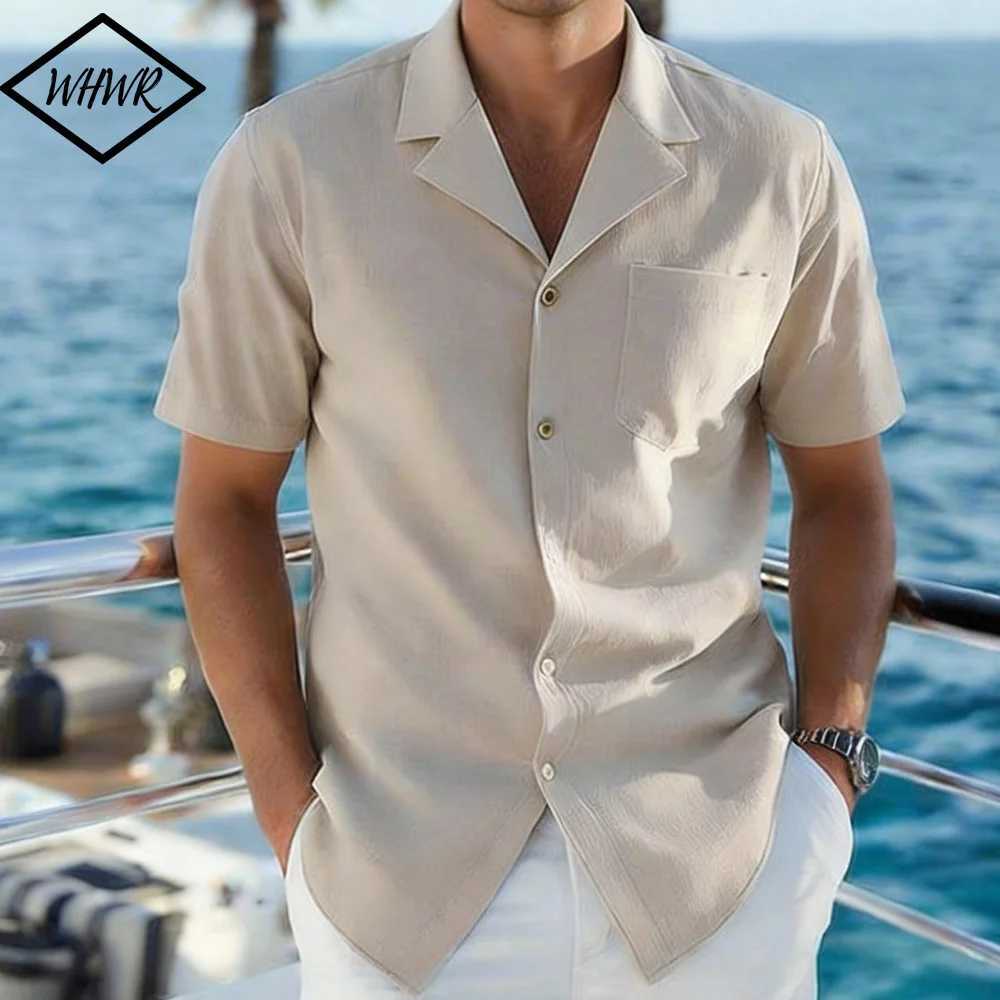 Summer Men's Solid Color Short Sleeve Breathable Lightweight Button Lapel Collar Shirts Male Casual Vacation Shirts Tops Z260805