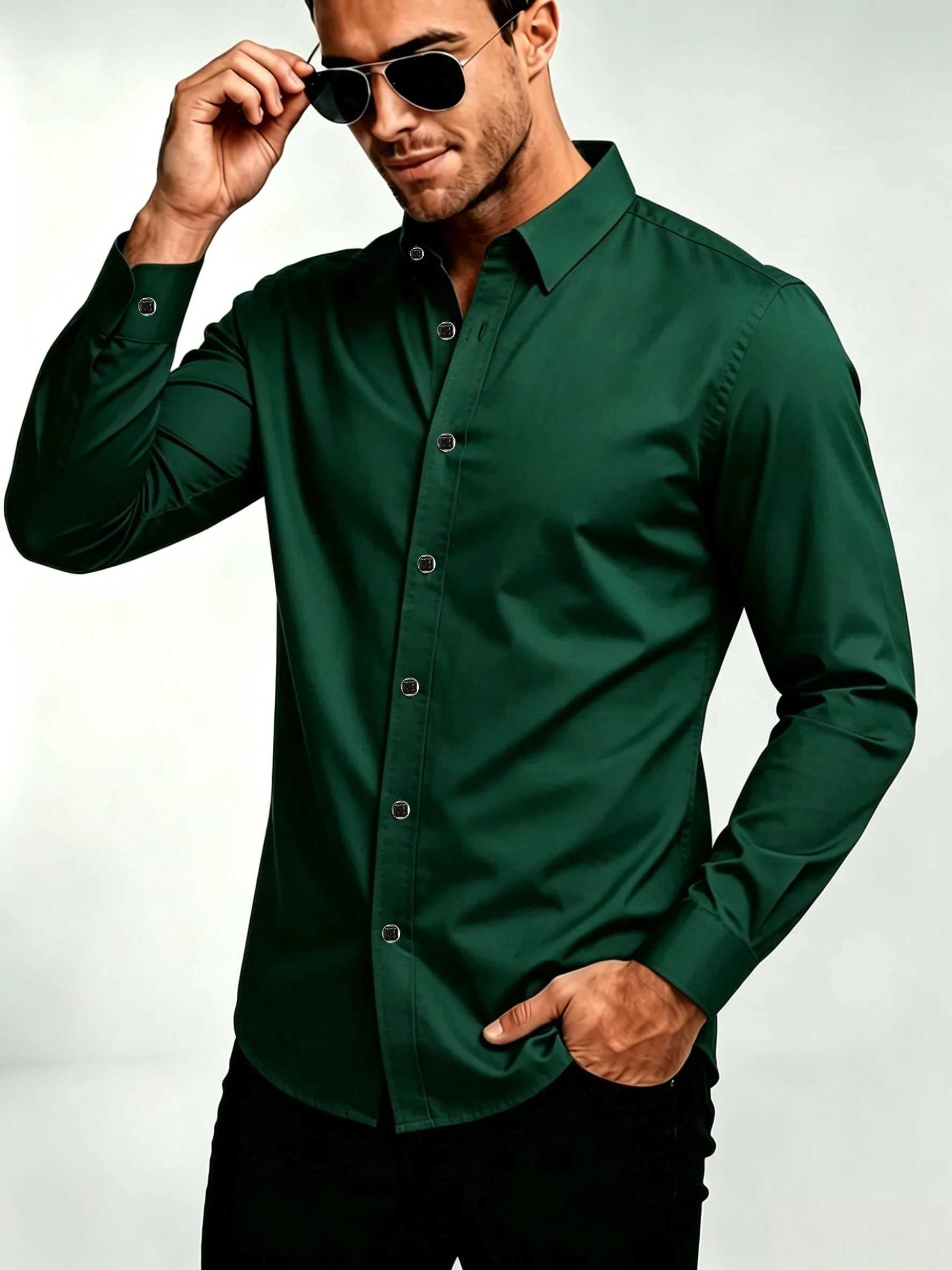 Men'S Elegant Black Long-Sleeve Geometric Pattern Shirt - Slim Fit Lightweight Polyester Fabric Suitable for Casual And Fo Z260805 - view 7