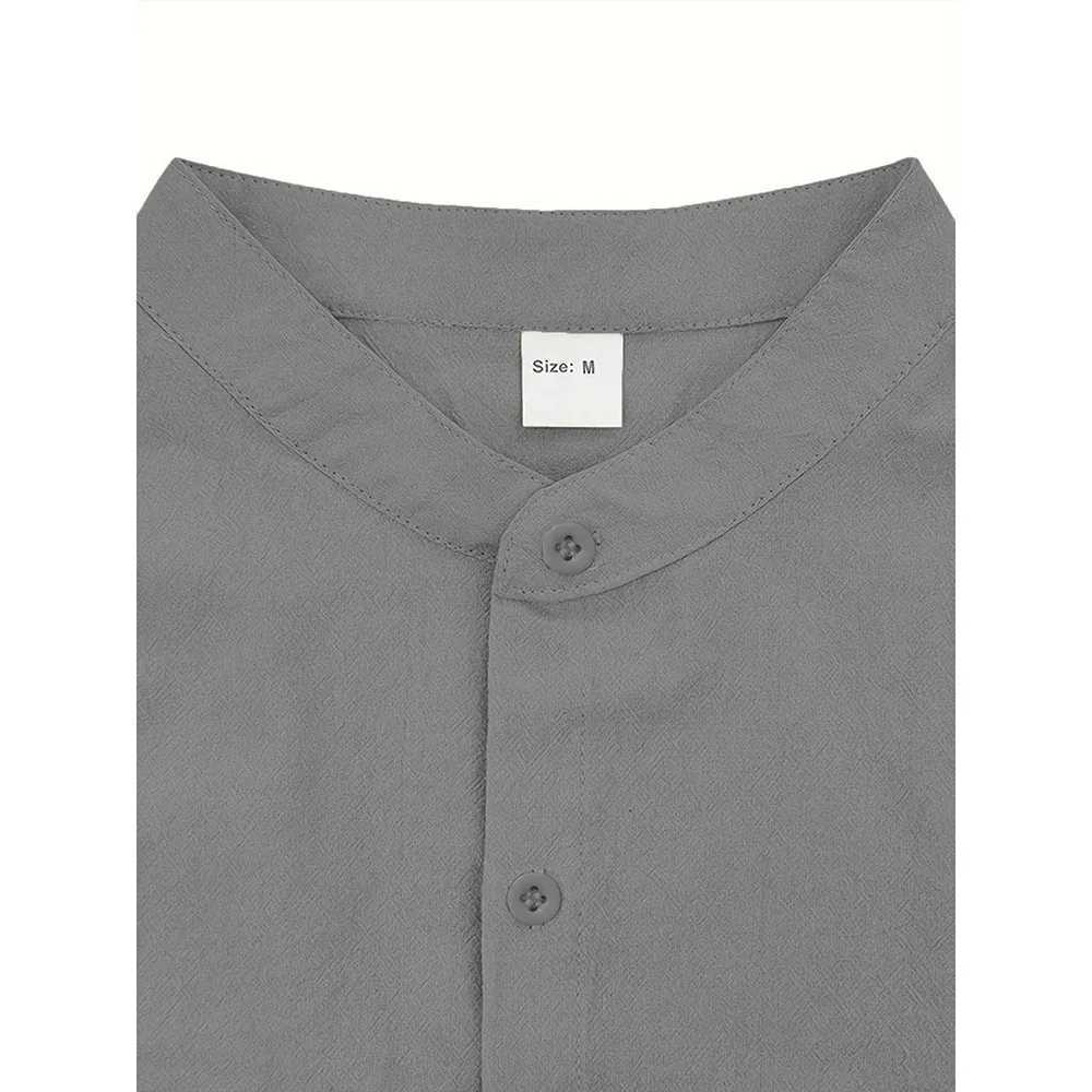 Summer Men's Short Sleeve Shirt Solid Color Casual Single Breasted Cotton Linen Breathable Lightweight Male Basic Style Top Z260805 - view 6