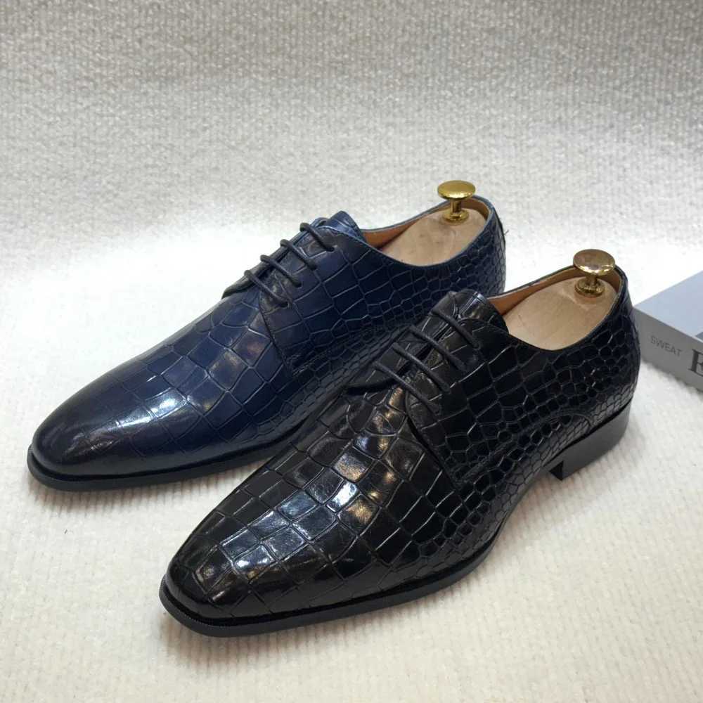 Genuine Derby Shoes Lace-Up Men's Cowhide Pattern Oxford Office Formal Wedding Party Shoes H260805 - view 6