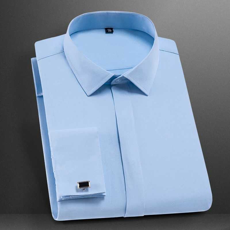 Men's French Cuffs Dress Shirt Long Sleeve Fit Elegant Gentleman Romantic Wedding Party Business Fashion White Shirts Z260805 - view 3
