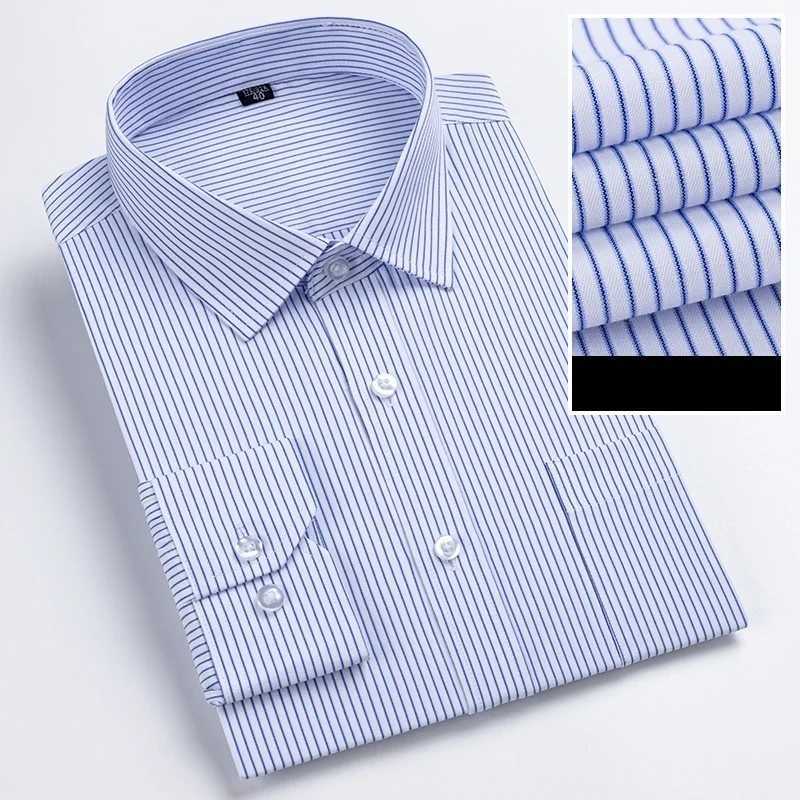 Men Formal Shirt Long Sleeve Office Solid Color Striped Fashion Business Pocket White Social Shirt Men's Clothing 5XL 6XL Z260805