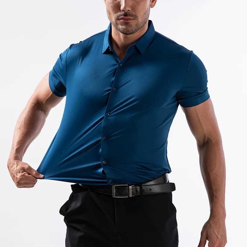 High Elasticity Men Shirt Short-sleeved 2026 Summer Light Thin Soft Solid Casual Slim Fit Formal Dress White Shirt Men Clothing Z260805