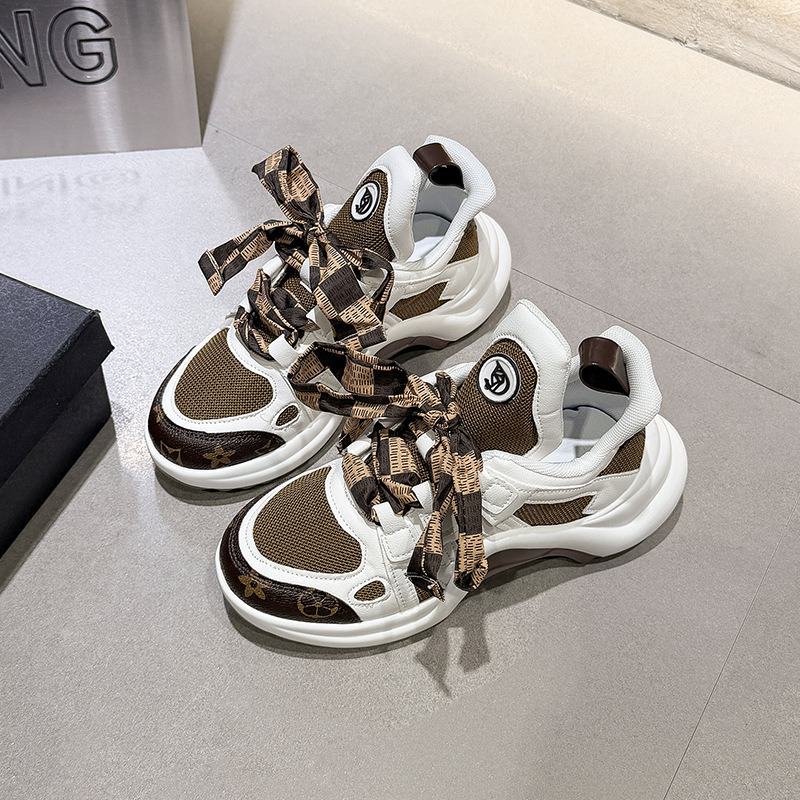 Women's Men's Platform Dad Sneakers with Checkered Ribbon Bow New Bow Bridge Sole Sneakers Trendy Brand Street Style Dad Shoes - view 3