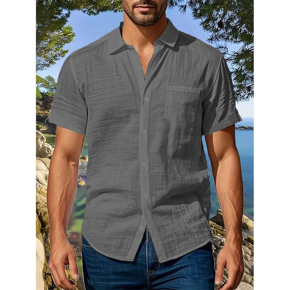 Summer New Men's Short Sleeve Shirt Cotton Linen Lightweight Breathable Cozy Casual Lapel Collar Simple Style Shirts Z260805 - view 5
