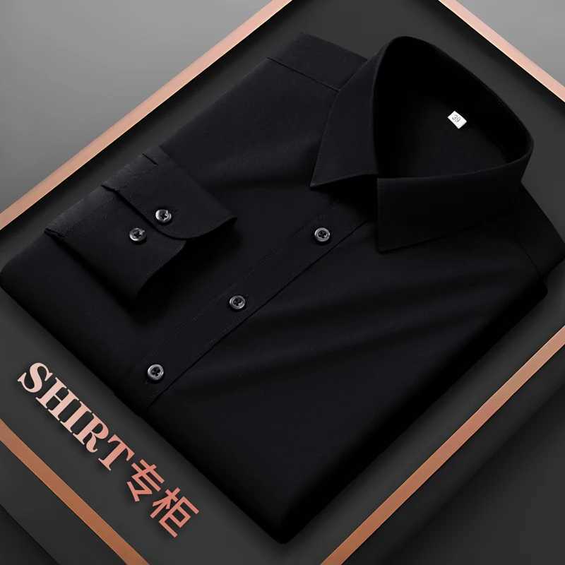 Men's High Stretch Shirt Men's Long Sleeved Black Wrinkle Resistant Ice Silk Spring and Autumn Business Elastic Plus Size Shirt Z260805 - view 4