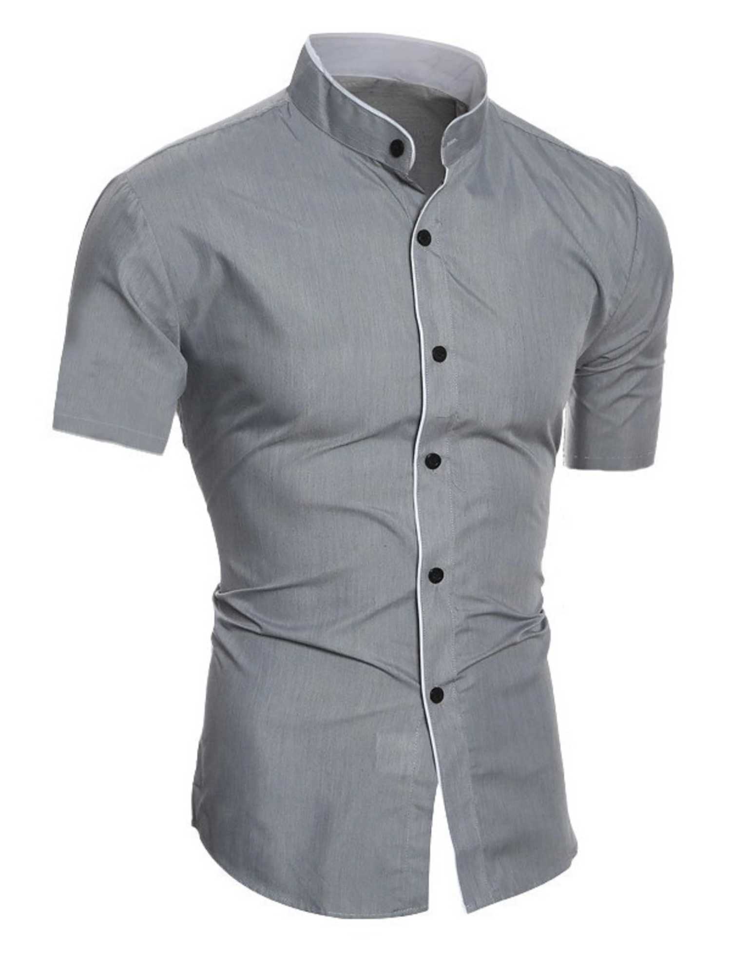 Men's summer short-sleeved casual fashion shirt comfortable and breathable slim men's solid color stand-up collar top Z260805 - view 5