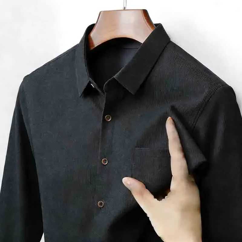 Vintage Black Corduroy Long Sleeve Shirt for Men Button Down Casual Business Party Daily Wear Z260805