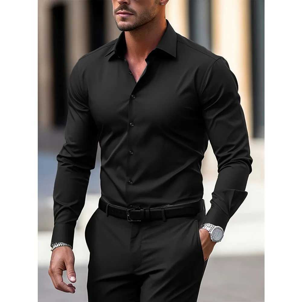 FGKKS New Men Casual Shirt Brand Fashion Solid Color Long Sleeve Elastic Fabric Male Business Dress Shirt Z260805 - view 3