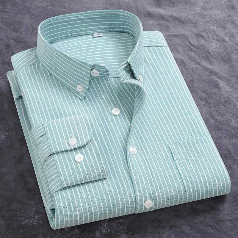 Fashion Men's Oxford Shirt Long Sleeve Spring And Autumn Casual 100% Cotton Stripe Solid Plaid Button Down Business Man Clothing Z260805