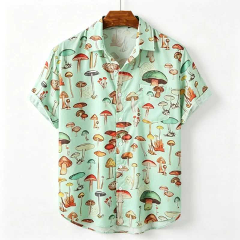 Men's short sleeved shirt with European and American style colorful mushroom print men's short sleeved shirt business casual Z260805