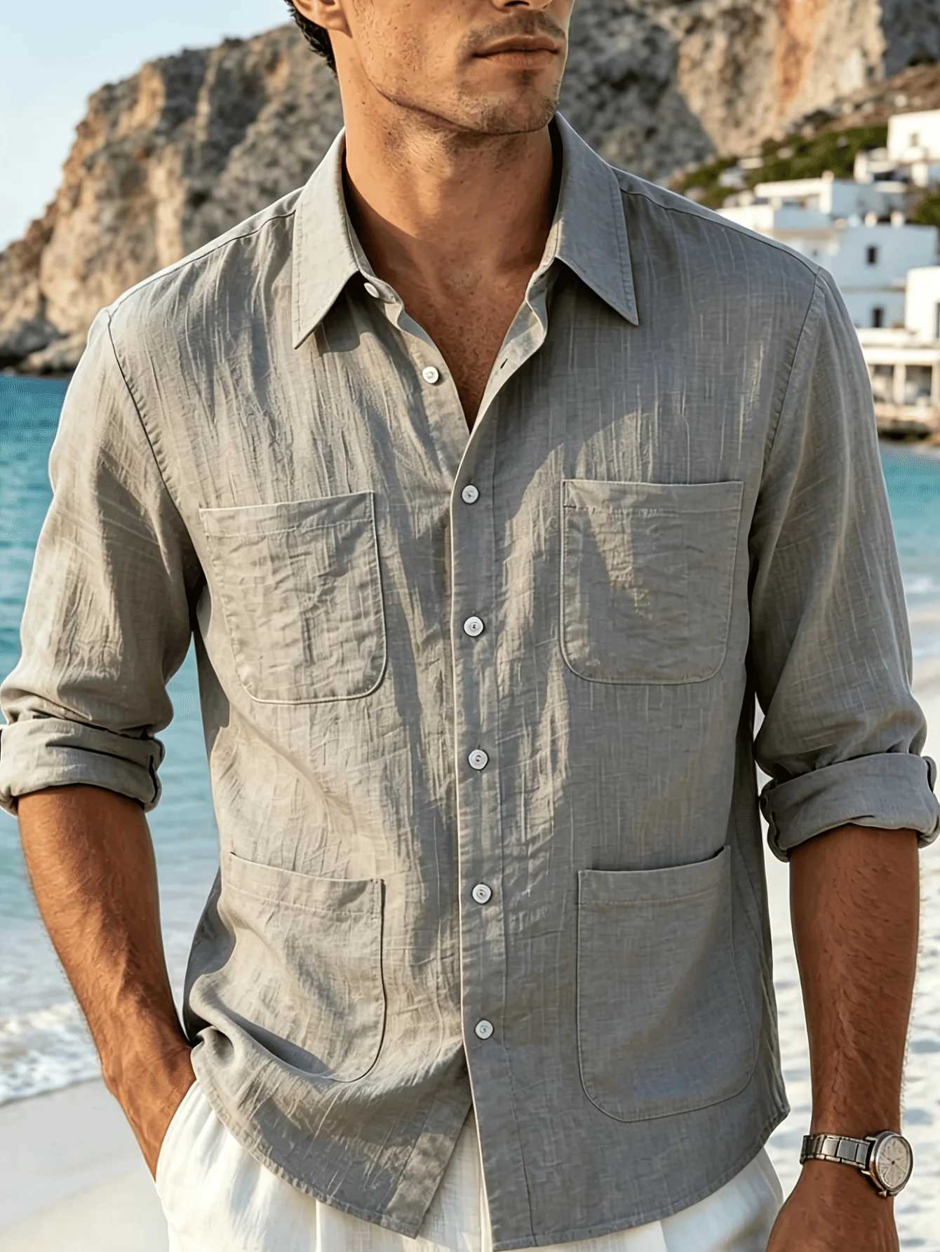 FGKKS Men Casual Shirt Fashion Brand New Breathable Long Sleeve Cotton Beach Travel Style Male Summer Thin Cool Mens Shirts Z260805 - view 5