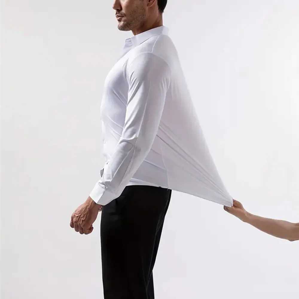New Design Business Shirts For Men Luxury Autumn Long Sleeve Solid Causal High Stretchable Non-iron Ice Silk Thin Soft Social Z260805