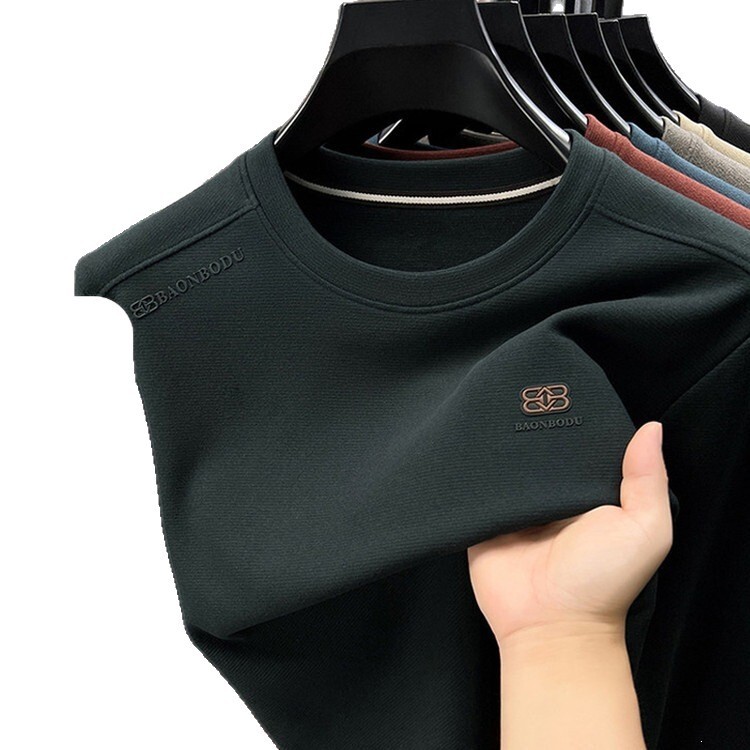 Luxury Fashion Designer Clothes Wool Blend Long-Sleeve Sweatshirt Men, Simple Casual, Versatile, Stretchy, Round-Neck, Base Shirt, T-Shirt Top For Spr - view 6