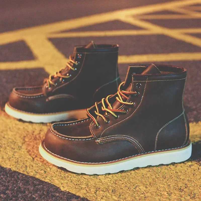 Vintage Genuine Leather Men's Boots Tooling Boots Man Short Boot Rhubarb Boots Men's High Top Men's Shoes Leather H260806 - view 5