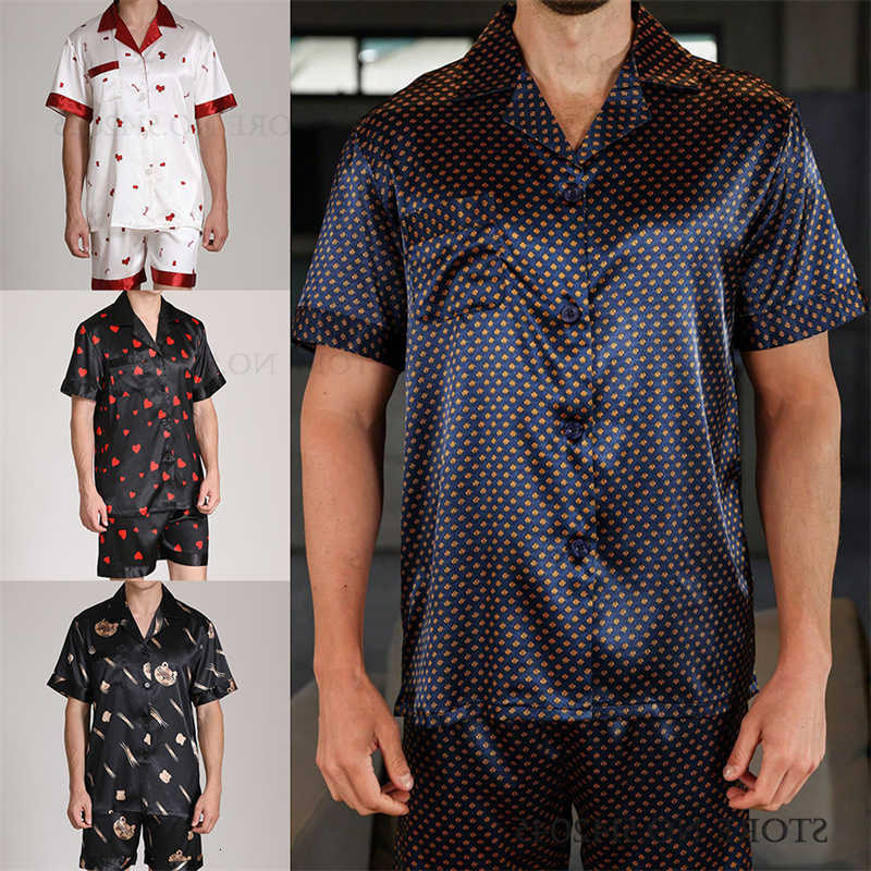 Set Summer New Mens Pajamas Loungewear Print Dot Short Sleeve Shorts Pijamas Suit Loose Casual Satin Sleepwear Homewear Pyjama L260806 - view 1
