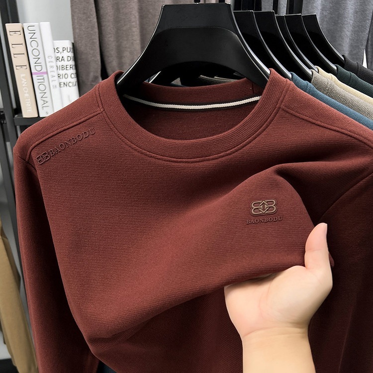 Luxury Fashion Designer Clothes Wool Blend Long-Sleeve Sweatshirt Men, Simple Casual, Versatile, Stretchy, Round-Neck, Base Shirt, T-Shirt Top For Spr - view 4