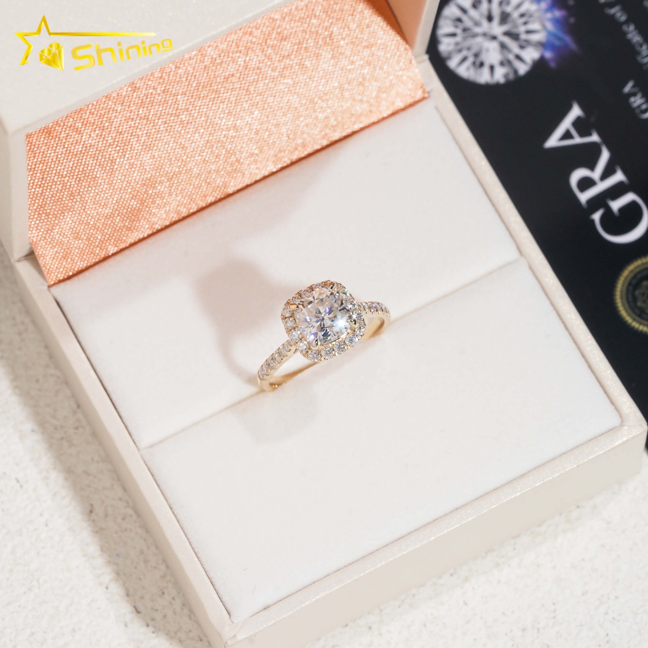 Top-tier halo design 14k gold lab-grown diamond moissanite women's engagement ring - view 5