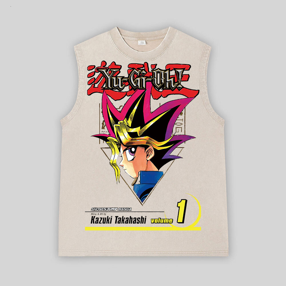 Washed Tee Anime YuGiOh Slifer the Sky Dragon Wash Vest Sleeveless Shirts Harajuku Style Clothes Unisex For Men Women Tops Tees Tshirt oversize - view 6