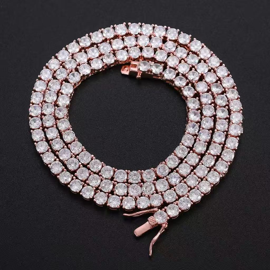 Lady and Gentleman Full Morganite Tennis Necklace - Made of 925 sterling silver, featuring 4mm gradient diamonds - view 4