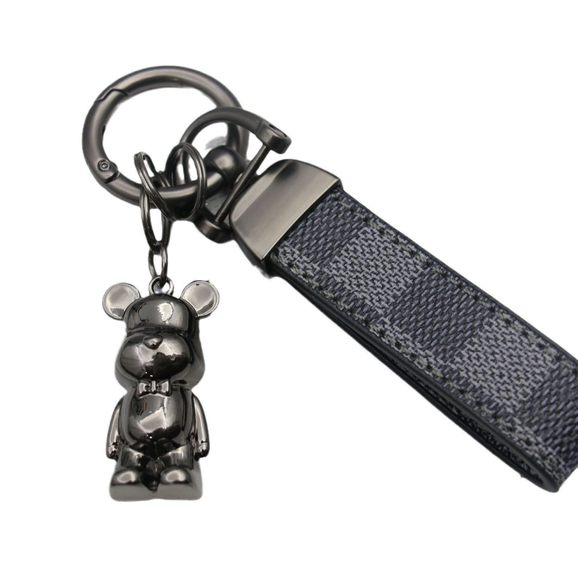 Keychains Bag Charms Premium Metal Bear Keychain With Textured Woven Strap And Polished Ring For Men Car Keys Daily Commute Gift - view 6