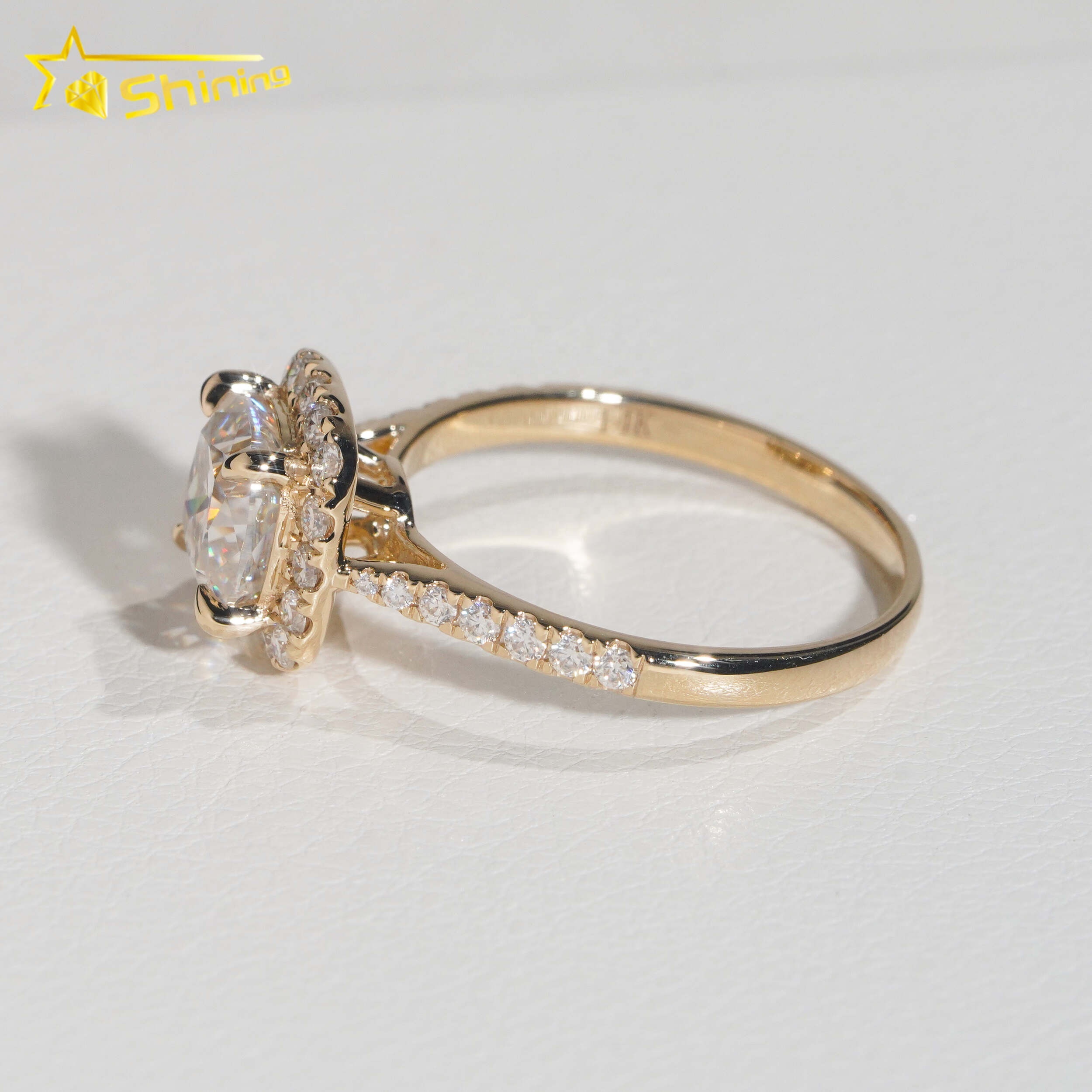 Top-tier halo design 14k gold lab-grown diamond moissanite women's engagement ring - view 7
