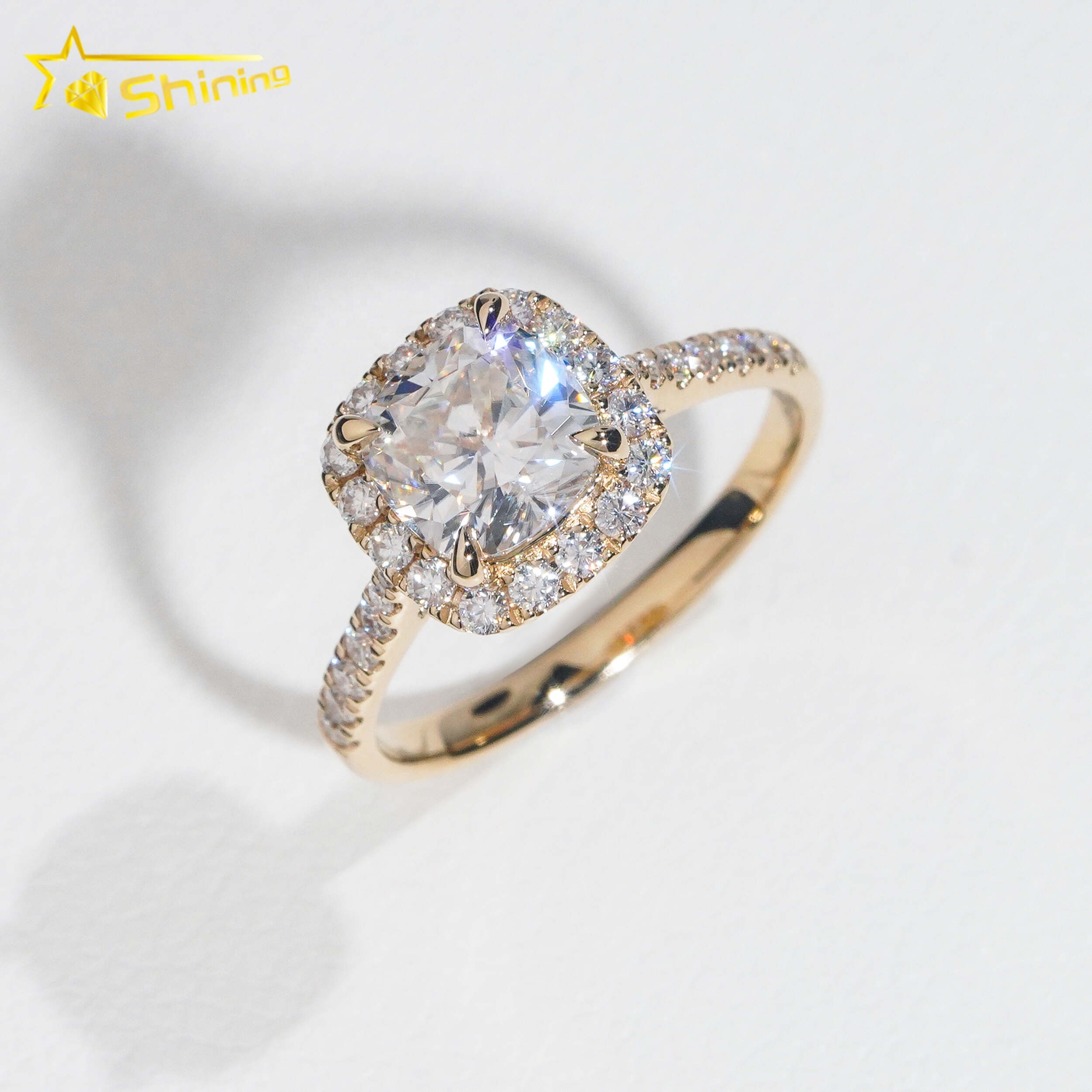 Top-tier halo design 14k gold lab-grown diamond moissanite women's engagement ring - view 3