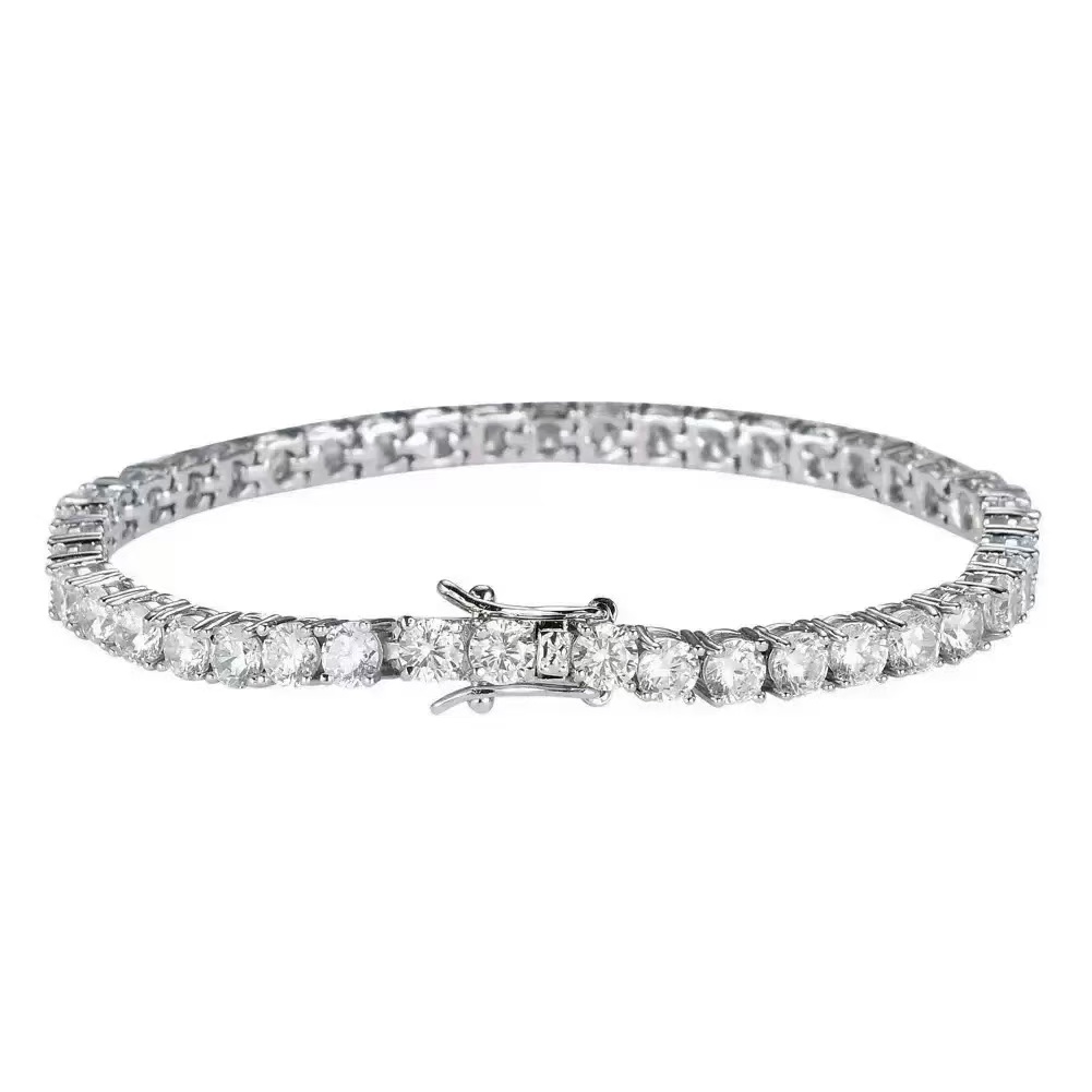 Lady and Gentleman Full Morganite Tennis Necklace - Made of 925 sterling silver, featuring 4mm gradient diamonds - view 5