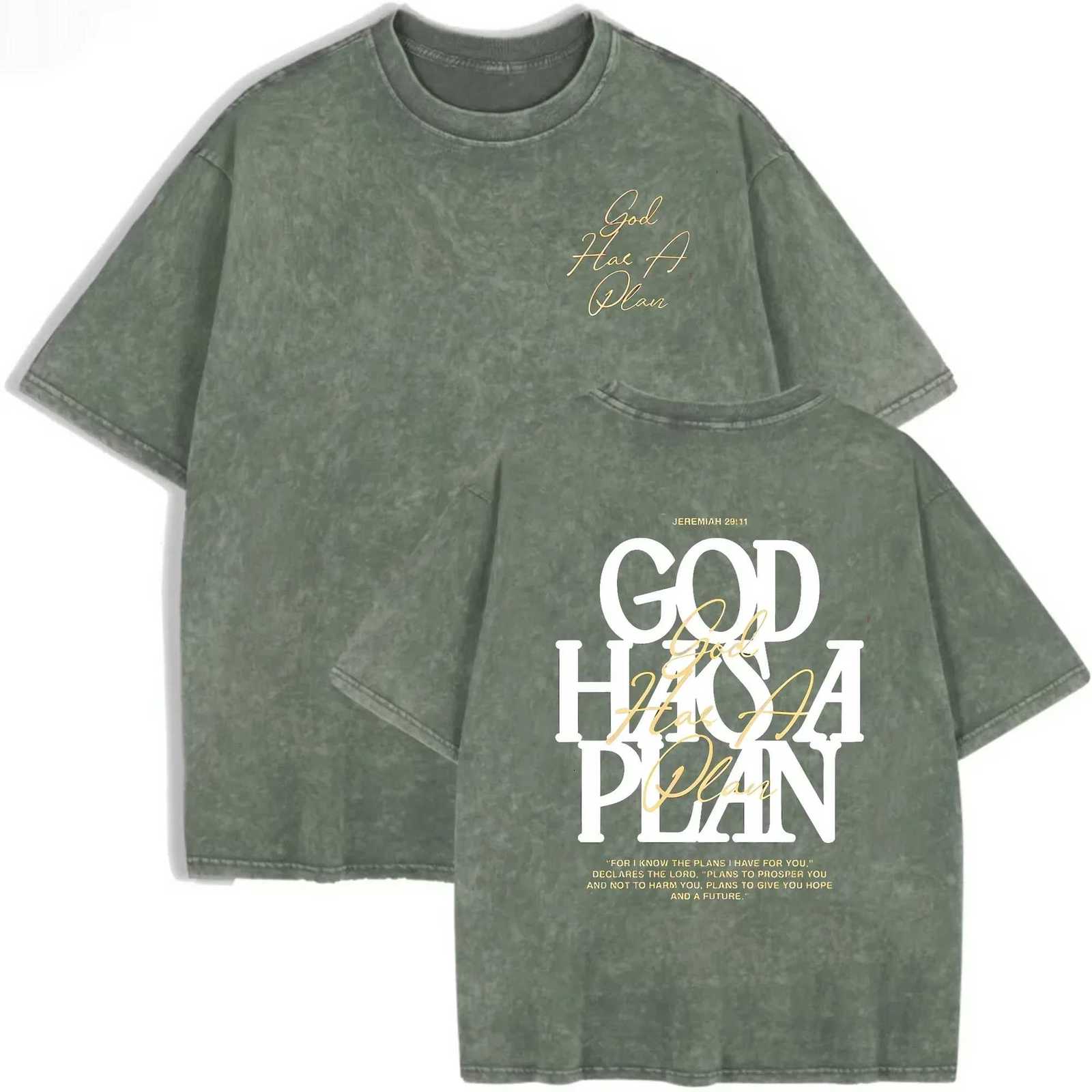 T Vintage Washed Double Sided Shirt God Has A Plan Christian Letter Print Oversized Faith Streetwear Short Sleeve Tee Asian Size J260805 - view 4
