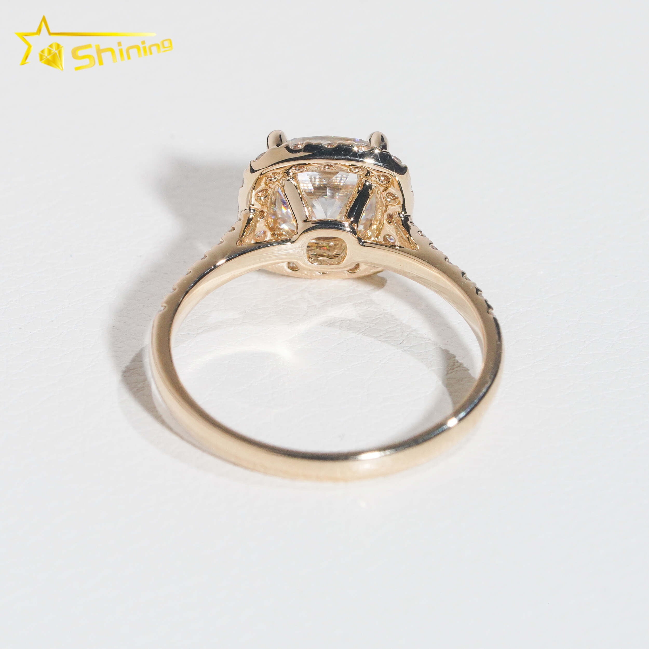 Top-tier halo design 14k gold lab-grown diamond moissanite women's engagement ring - view 6