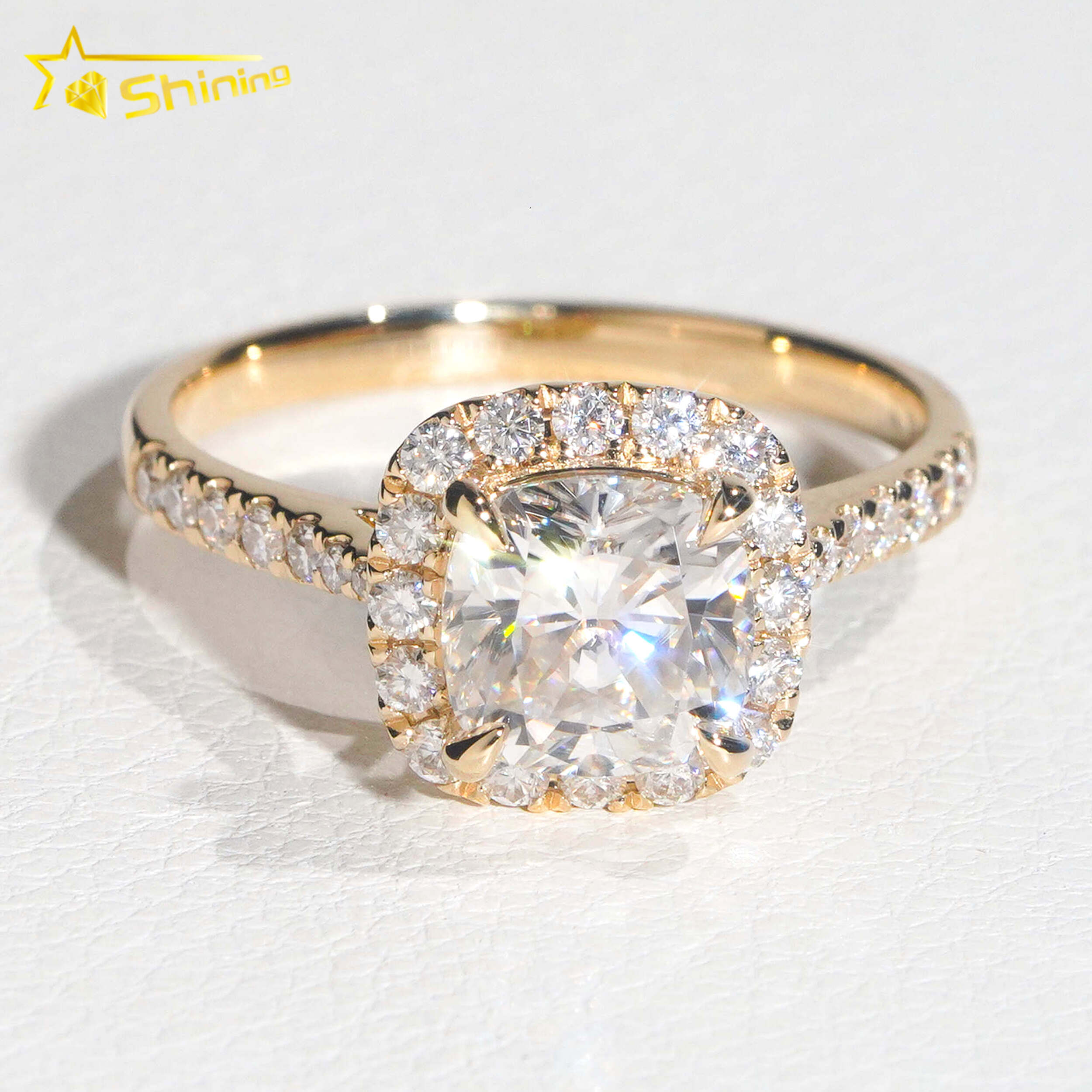 Top-tier halo design 14k gold lab-grown diamond moissanite women's engagement ring