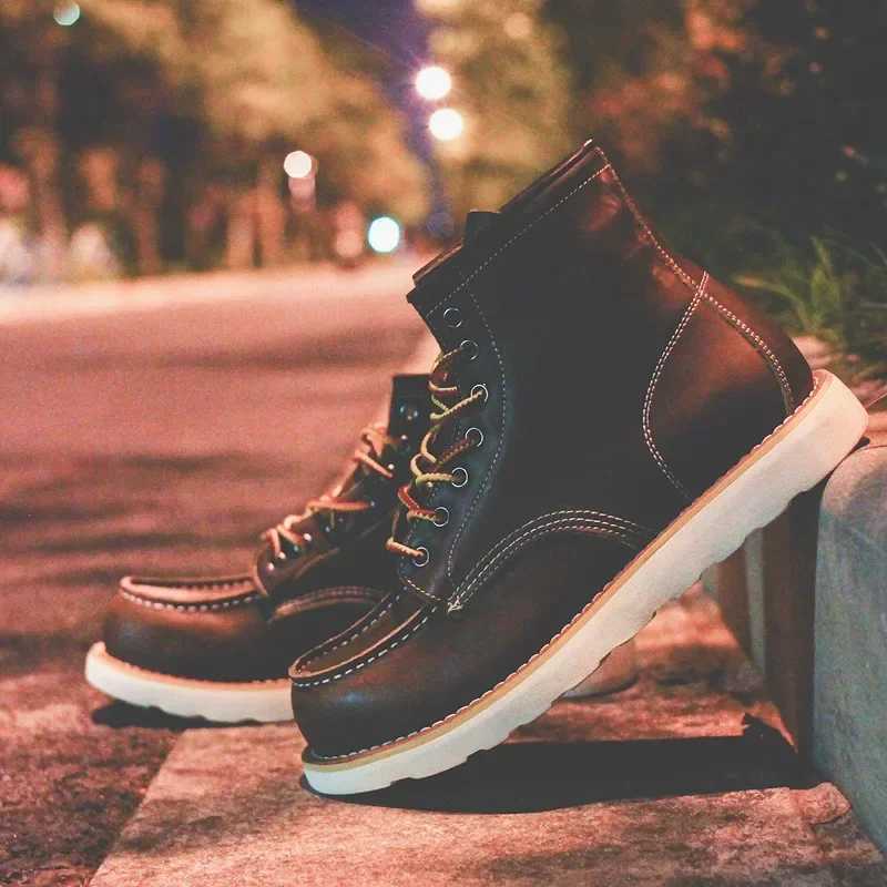 Vintage Genuine Leather Men's Boots Tooling Boots Man Short Boot Rhubarb Boots Men's High Top Men's Shoes Leather H260806 - view 4