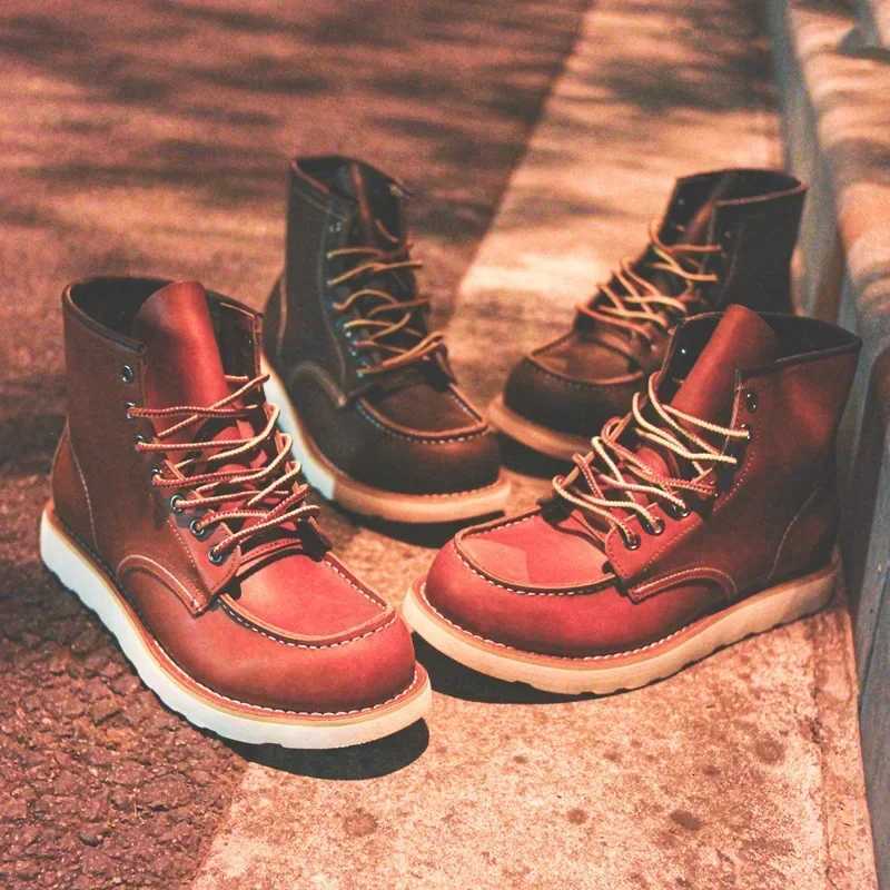 Vintage Genuine Leather Men's Boots Tooling Boots Man Short Boot Rhubarb Boots Men's High Top Men's Shoes Leather H260806 - view 7