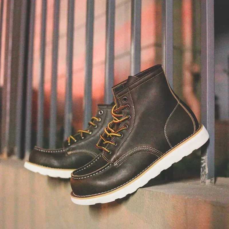 Vintage Genuine Leather Men's Boots Tooling Boots Man Short Boot Rhubarb Boots Men's High Top Men's Shoes Leather H260806 - view 3