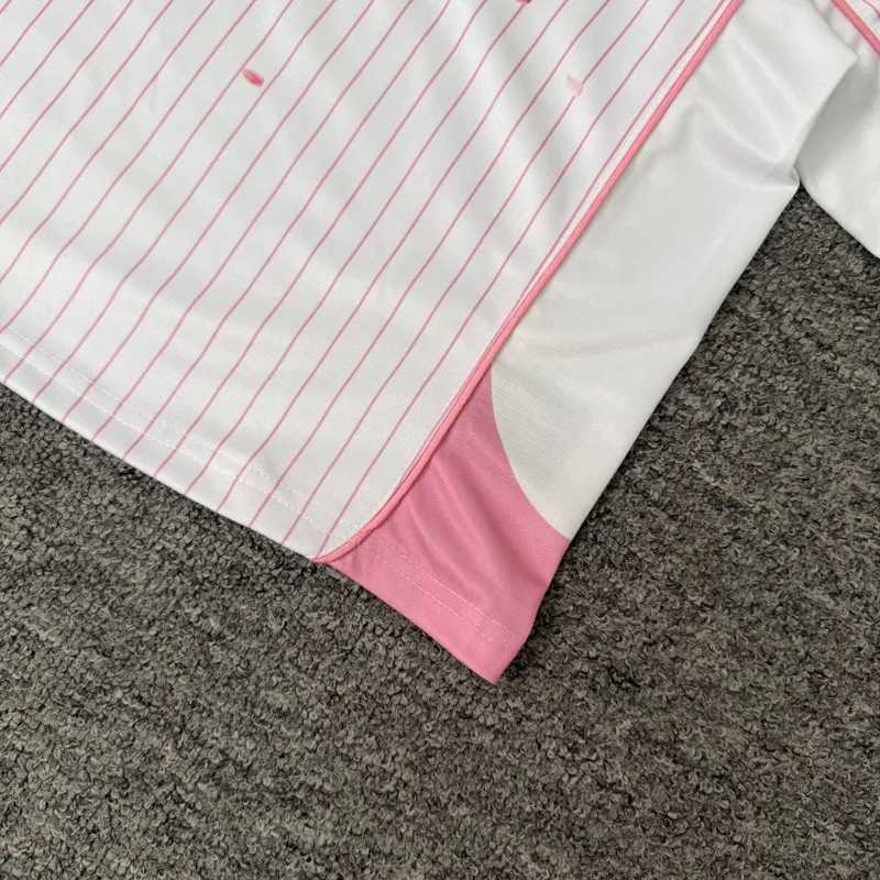Tshirts Vintage Cherry Blossom High Street Pink Collar Stripe Splicing Women Men Short Sleeve Tee Tops J260805 - view 4